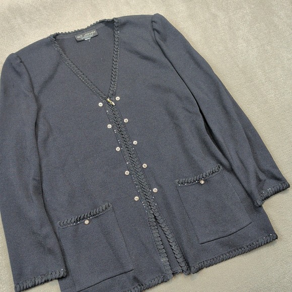 St. John Evening Cardigan Size L Womens Black Santana Knit Rhinestone Vintage — photo 2